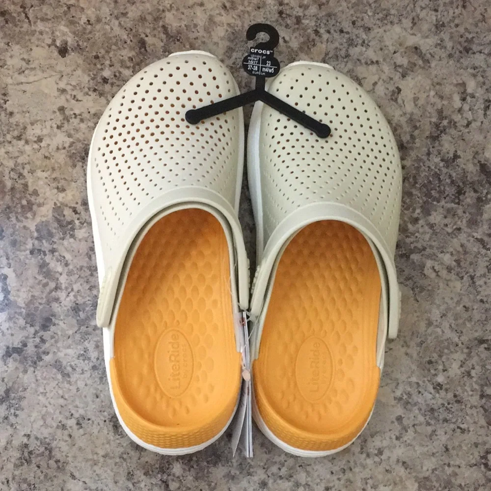 Crocs Beige / White / and Orange LiteRide Clogs - Picture 4 of 15
